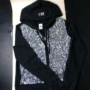 PINK VS BLING HOODIE with ZIPPER/SEQUINS
